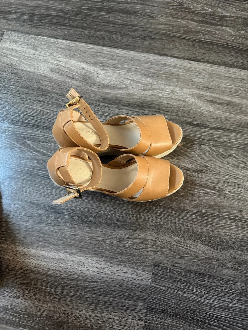 Catherine Malandrino Tan Espadrille Wedge Sandals with Ankle Strap